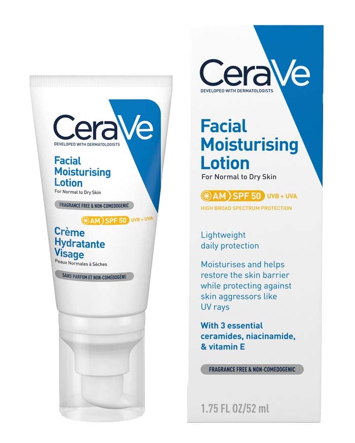 CeraVe AM Facial Moisturising Lotion SPF 50 with Ceramides for Normal to Dry Skin 52ml