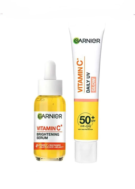 Garnier Vitamin C Brightening Serum & Glow UV Fluid SPF 50+ Face Duo Set